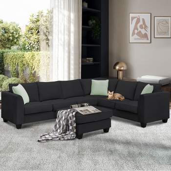 Modular Sectional Sofa 7 Seats with Ottoman L Shape Fabric Sofa Corner Couch Set with 3 Pillows RE-ModernLuxe