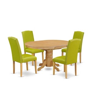 Oval Dining Table Set 5pc 42-60" Table w/ Butterfly Leaf & 4 Parsons Chairs - Autumn Green - 1 of 4