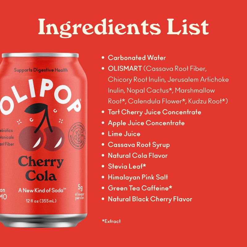 OLIPOP Cherry Cola Prebiotic Soda - 12 fl oz, 4 of 18