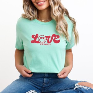 S.W.Smiley Love Cursive - Women's Short Sleeve Graphic T-Shirt - 1 of 4