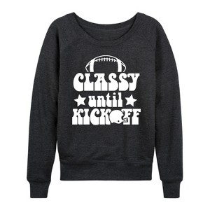 Women's - Instant Message - Classy Until Kickoff Lightweight French Terry Wide Neck Long Sleeve Graphic Shirt - 1 of 4