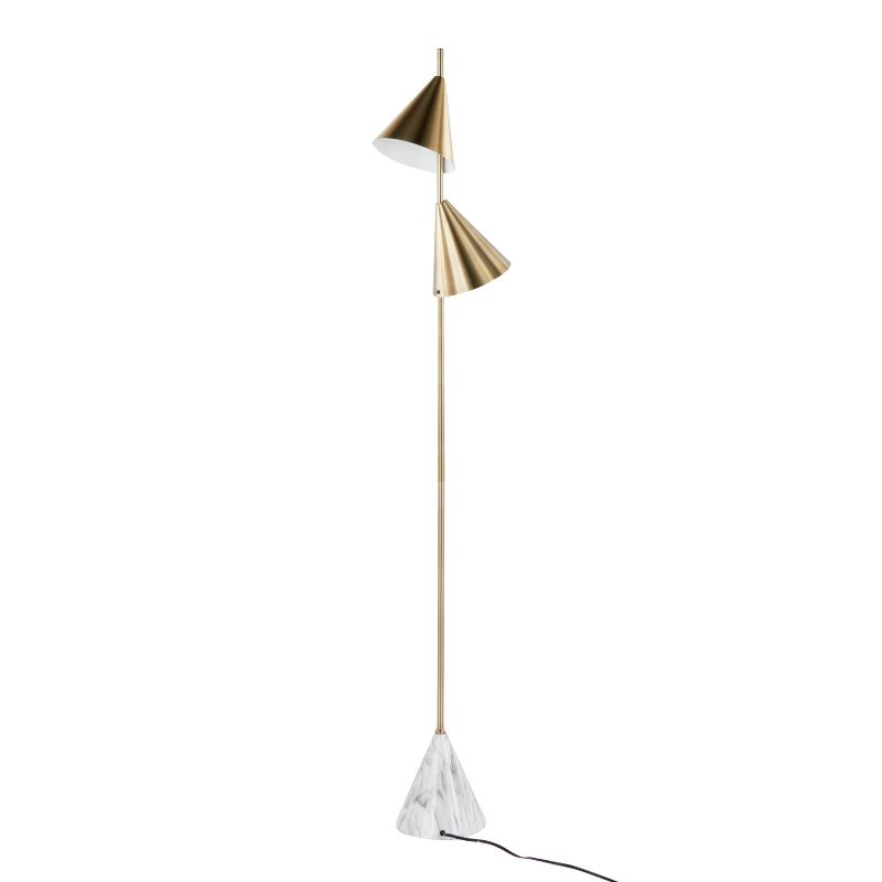 LumiSource Cone 65&#34; Glam Metal Floor Lamp in Brushed Gold Metal with White Faux Marble Metal Base, 5 of 11