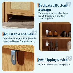 41" Wooden Rattan Shoe Storage Cabinet – Freestanding Rack with Adjustable Shelves & Doors, Ideal for Entryway, Hallway, Living Room & Closet - 1 of 4
