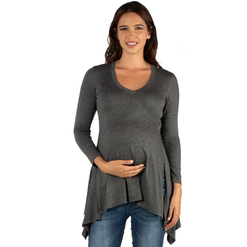 24seven Comfort Apparel Womens Long Sleeve Split Hemline Maternity  Tunic Top, 1 of 5