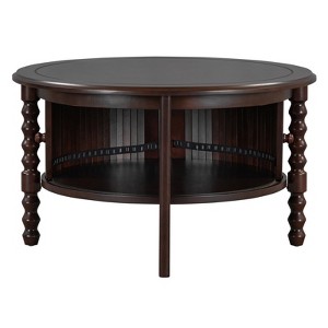 FONTOI Vintage Round Coffee Table with Storage, Cocktail Table with Sliding Door, Slatted Design Table with Cylindrical Legs, Walnut, 30.3"*18"*30.3" - 1 of 4