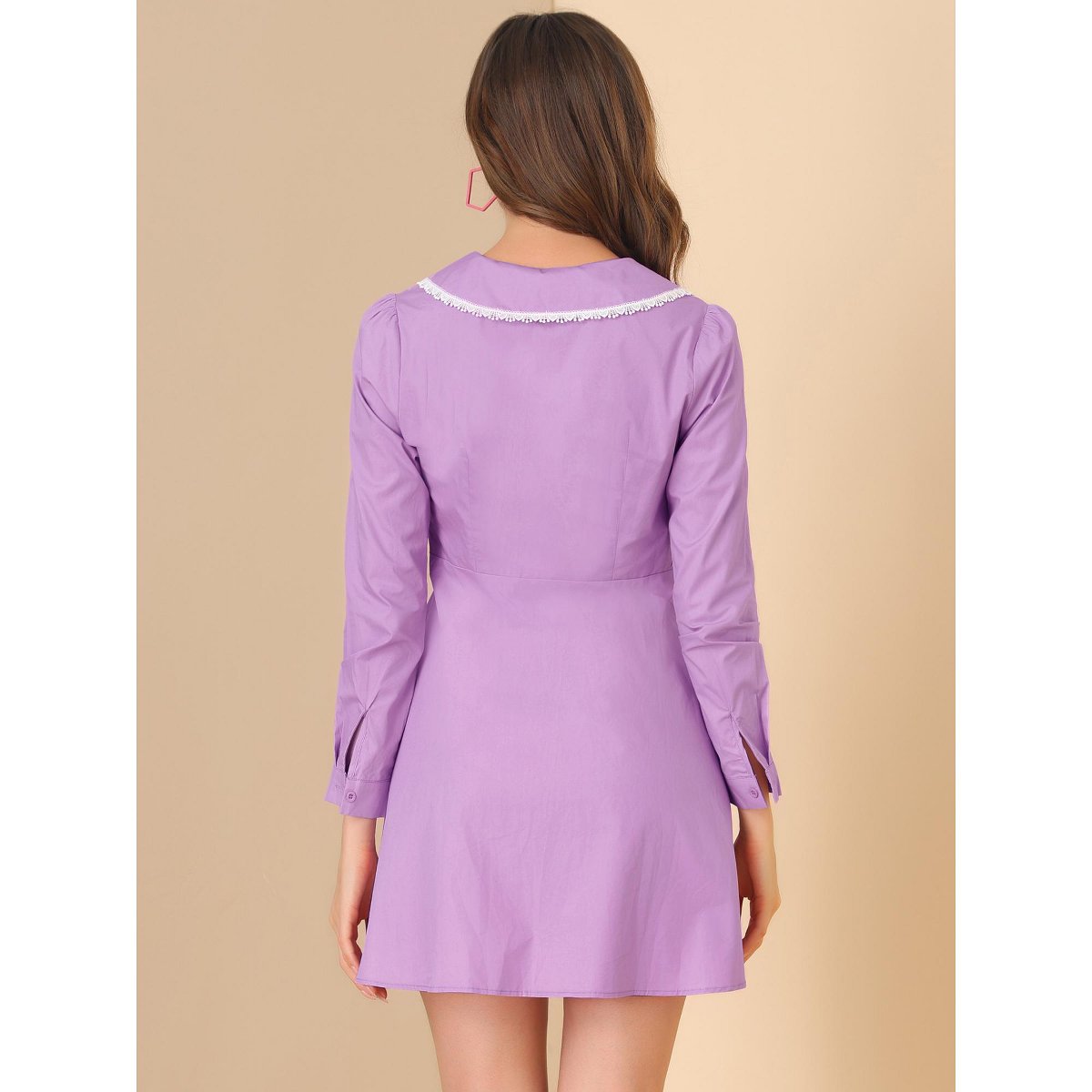 Женские платья INSPIRE CHIC Women's Peter Pan Collar Long Sleeve Button Front Shirt Dress Small Purple — фото 5