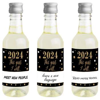 Big Dot of Happiness New Year's Eve - Gold - Mini Wine & Champagne Bottle Label Stickers - 2024 New Years Eve Resolution Party Favor Gift ​- Set of 16