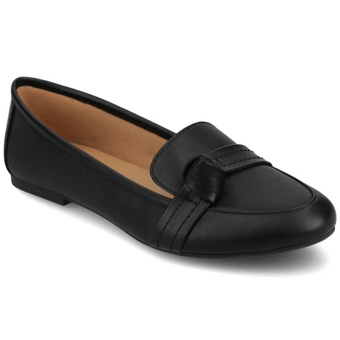 Journee Womens Marci Slip On Round Toe Loafer Flats, Black Pu 5.5 