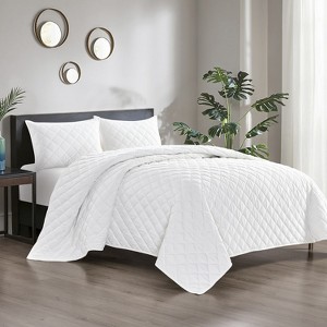 Pointehaven Heavy Weight Oversized Diamond Design Velvet Quilt Set - 1 of 4