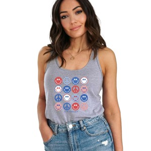 Simply Sage Market S.W.Smiley Stacked 4th of July Smiley Racerback Tank - 1 of 4
