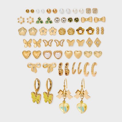 Butterfly Bows & Pearls Earring Set 30pc - Wild Fable™ Gold: Hoop & Stud Styles, Recycled Zinc
