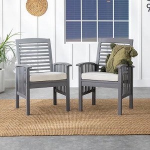 GDFStudio Blake Patio Acacia Wood Slat-Back Chairs with Removable Cushions(Set of 2) - 1 of 4