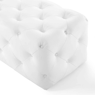 48" Luxe White Faux Leather Tufted Entryway Bench