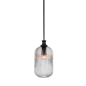Toltec Lighting Carina 1 - Light Pendant in  Matte Black with 8.25" Clear Ribbed Shade - 1 of 1