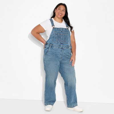 Women's Mid-Rise Denim Baggy Overalls - Wild Fable™