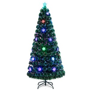 Costway 3/4/5/6 FT Pre-Lit Fiber Optic Artificial Christmas Tree with Multicolor Led Lights - 1 of 4