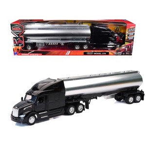 Peterbilt 579 Truck Black with Tanker Trailer Silver 