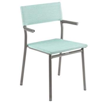Lafuma Batyline Duo ORON Weather Resistant Aluminum Stackable Outdoor Dining Armchair with 287 Pound Capacity, Titanium/Mistral Blue (Set of 2)