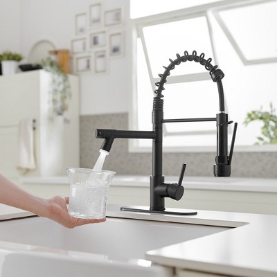 Matte Black Single Handle Pull-Down Sprayer Kitchen Faucet with LED Light