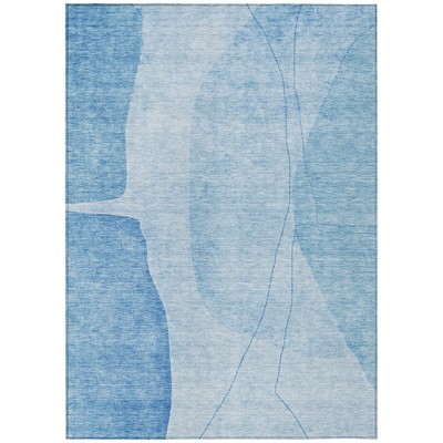 Denim Blue And Sky Blue Abstract Washable Indoor Outdoor Area Rug