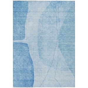 Denim Blue And Sky Blue Abstract Washable Indoor Outdoor Area Rug - 1 of 4