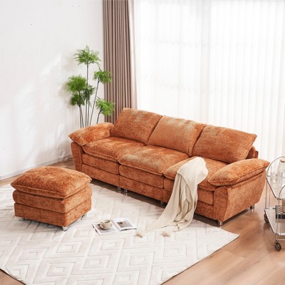 101.6"W Modern Upholstered Sectional Sofa Set, Comfy 3-Seat Sofa Couch with Removable Ottoman and Armrest Pillows 4S - ModernLuxe