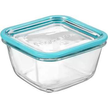 Bormioli Rocco Frigoverre Future 26.25 oz. Square Food Storage Container, Made From Durable Glass, Dishwasher Safe, Made In Italy,Clear/Teal Lid