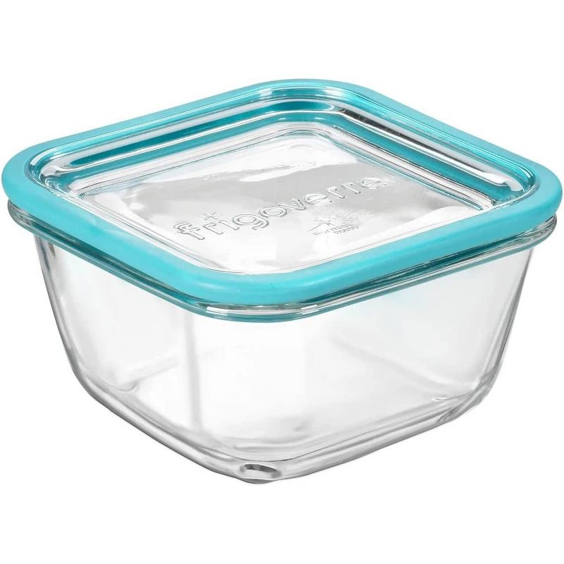 Bormioli Rocco Frigoverre Future 26.25 oz. Square Food Storage Container, Made From Durable Glass, Dishwasher Safe, Made In Italy,Clear/Teal Lid, 1 of 5