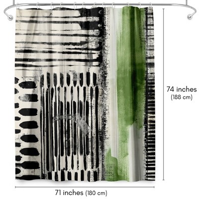 Abstract Green and Black Polyester Shower Curtain