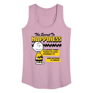 Women's - Peanuts - Secret To Happiness Graphic Racerback Tank - 1 of 4