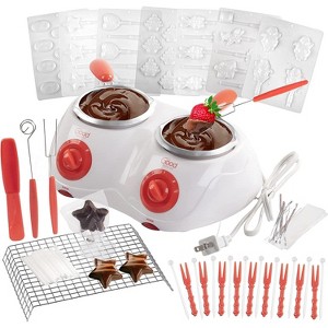 Dual Electric Chocolate Fondu Melting Pot Gift Set - Candy Making or Cheese Fondue Fountain Kit w 30 Free Accessories including Molds, Trays, Forks, - 1 of 3