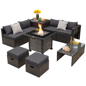 Tangkula 9 Pieces Furniture Set w/ 50,000 BTU Propane Fire Pit Table Patio Gray - 1 of 4