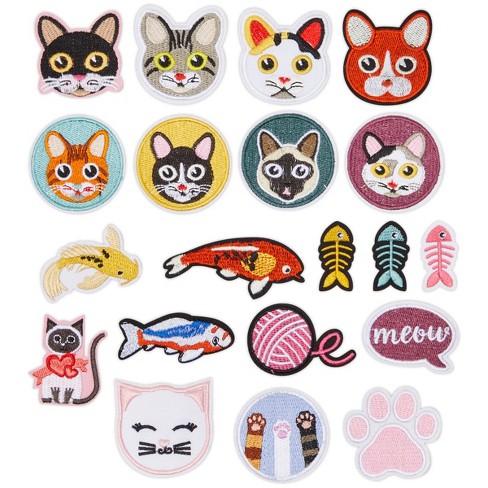 Arts Craft Sew Making Kitten 17pcs 17pcs Cat and Fish Iron On Patches Embroidered Motif Applique Assorted Size Decoration Sew On Patches Custom Patches for DIY Jeans,Jacket,Kids Clothing,Bag,Caps 