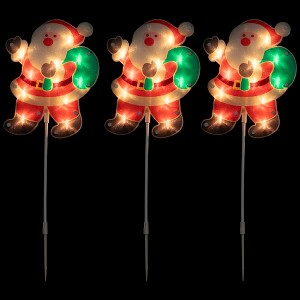 Northlight Lighted Holographic Santa Claus Christmas Pathway Markers - Clear - 5.5' White Wire - 3ct - 1 of 4