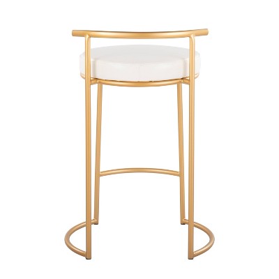 Set of 2 White Leather and Gold Metal Counter Stools