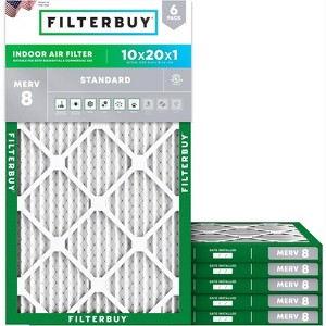 Filterbuy 10x20x1 Air Filter (6-Pack), Pleated MERV 8 Dust Defense Replacement HVAC AC Furnace Filters (Actual Size: 9.50 x 19.50 x 0.75) - 1 of 4