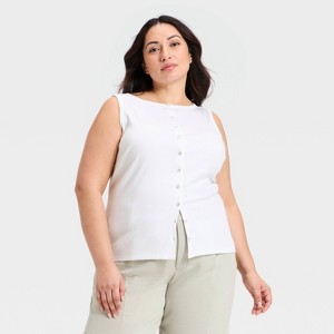 Women's Slim Fit Modern Ribbed Button-Front Tank Top - A New Day™ White ...