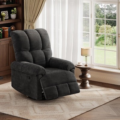 Oversized Recliner Chair, Overstuffed Soft Chenille Swivel Rocker Recliner with Padded Armrests, Comfortable Nursery Rocking Chairs