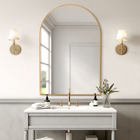 Dovelina Gold Arched Mirror Metal Framed Decorative Wall Mirror - 36 ...