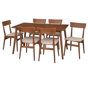 Lifestorey 7pc Newington Mid-Century Dining Set Walnut/Mocha: Rectangle Table, 6 Upholstered Chairs - 1 of 4