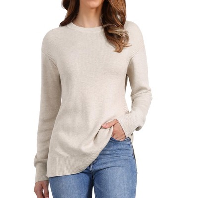 INSPIRE CHIC Women's Long Sleeve Crew Neck Side Split Sweater Tops
