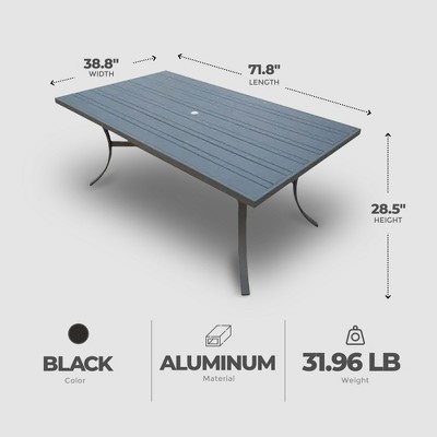 Tuscany 72x39" Black Aluminum Outdoor Dining Table with Umbrella Hole