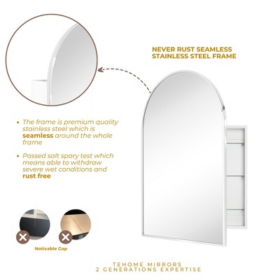 TEHOME Arched Bathroom Medicine Cabinet with Mirror Recessed and Surface Mount Medicine Cabinet Mirror