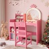 Kids Vanity with Lighted Mirror, 2 in 1 Princess Vanity Set Toddler Vanity Table & Chair Set with Open Bookshelf, Storage Cabinet & Shelves - 2 of 4