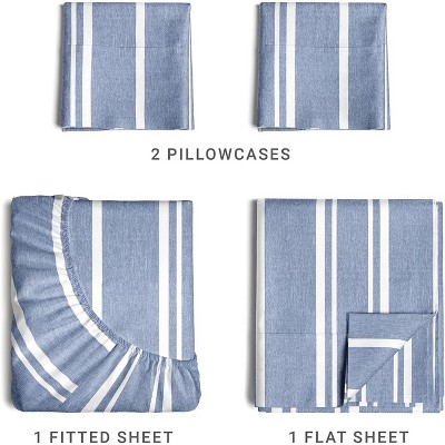Queen Size Blue Striped Microfiber Sheet Set