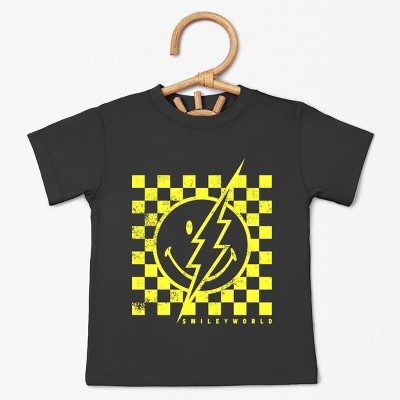 The Juniper Shop SmileyWorld Checkered Lightning Distressed Toddler Short Sleeve Tee