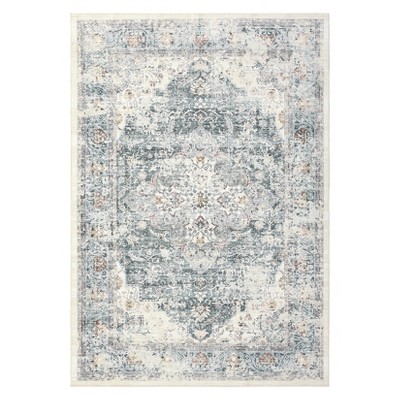 Washable Floral Medallion Living Room Rugs, Indoor Distressed Farmhouse Bedroom Carpet, Non Slip Stain Resistant Dining Room Rugs