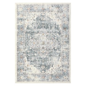 Washable Floral Medallion Living Room Rugs, Indoor Distressed Farmhouse Bedroom Carpet, Non Slip Stain Resistant Dining Room Rugs - 1 of 4
