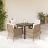 vidaXL 5 Piece Patio Dining Set with Cushions Beige Poly Rattan - Outdoor Furniture for Garden/Backyard/Patio - Tempered Glass Tabletop - 2 of 4