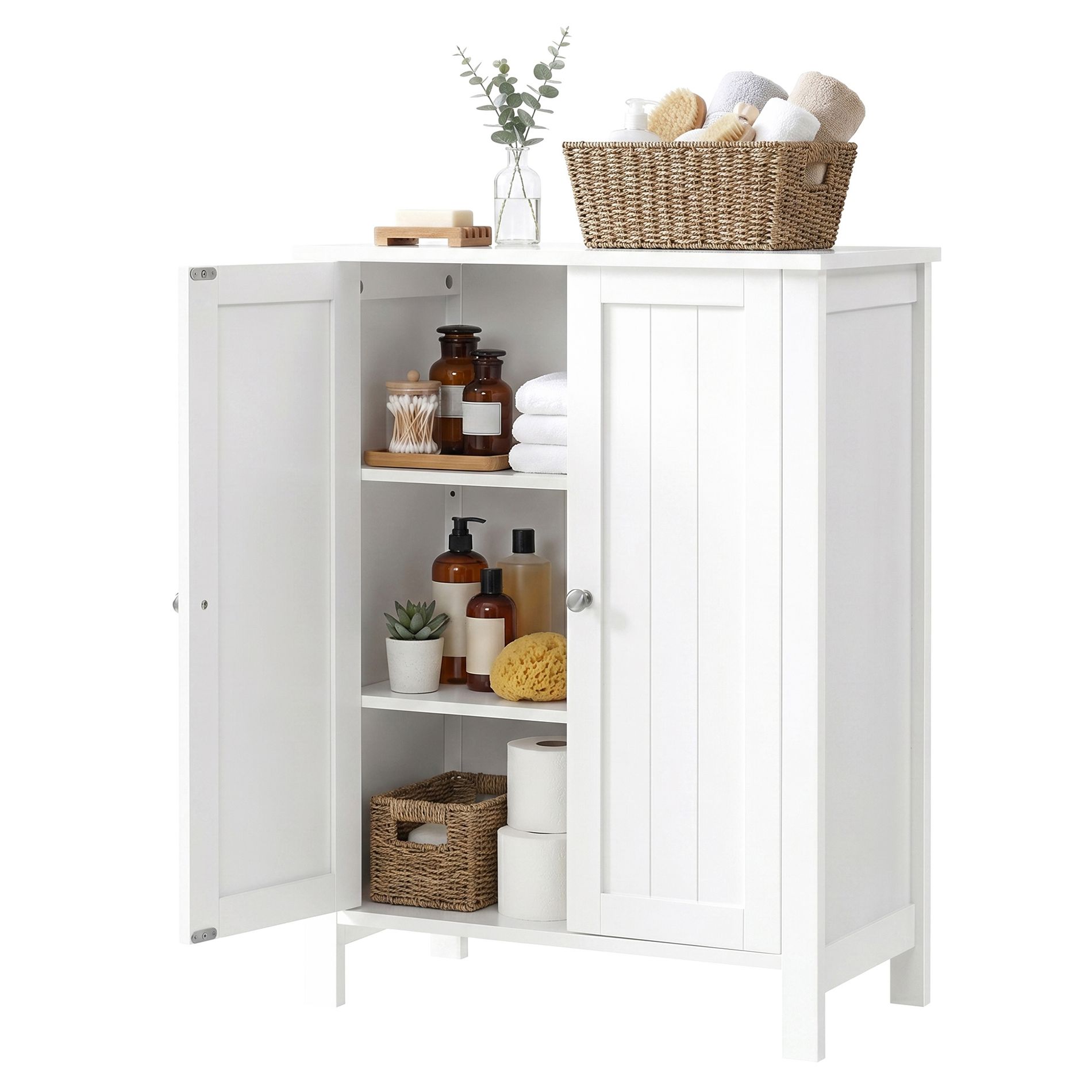 LEDREM Freestanding Cabinet with Adjustable Shelves, Multi-Purpose Storage Unit for Dining, Bathroom, or Kitchen, White